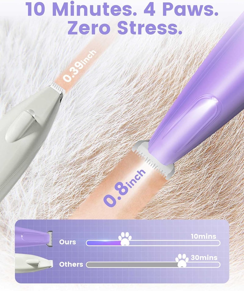 PAPMINI Dog Paw Trimmer with LED Light, 35dB Low Noise Paw Trimmers for Dog's Feet, 2 Speed Safety Electric Dog Clippers for Grooming, Rechargeable Cat Shaver for Paws, Ears, Face, Rump (Purple) - Image 4